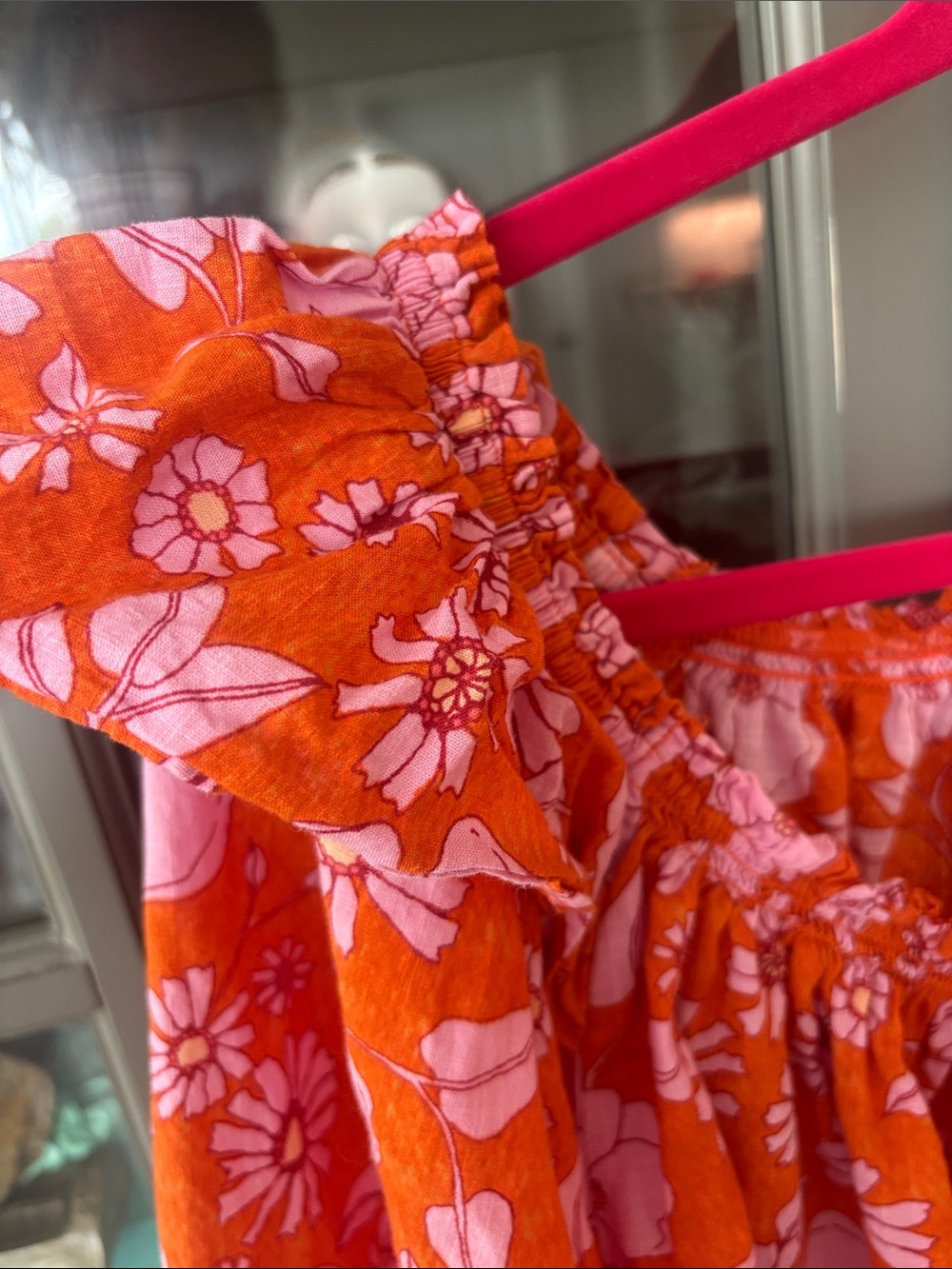 Free People Orange and Pink Floral Off-the-Shoulder Peasant Blouse - Picture 3 of 4